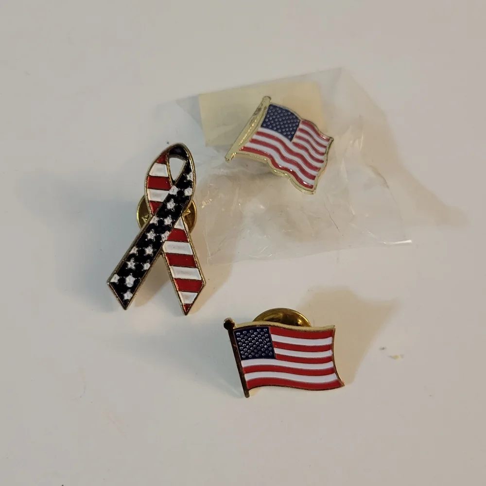 Patriotic Flag Ribbon Brooch Pin Set Of 3